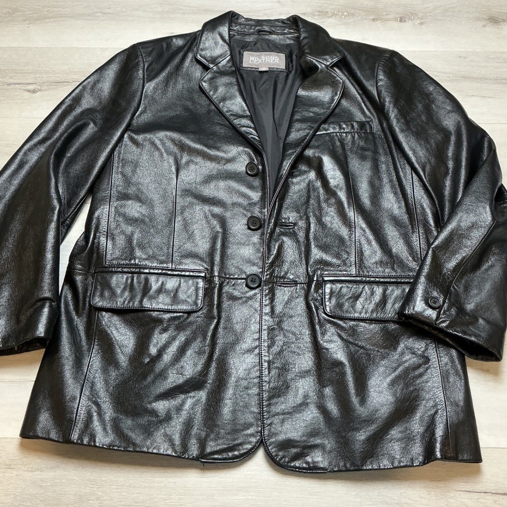 Wilsons Leather Classic Vintage Blazer Jacket Mens Size Medium Black PreLoved
